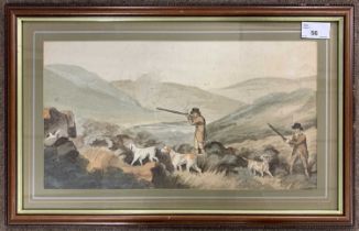 In the manner of Samuel Howitt (1756-1822) Shooting Grouse, pen, ink and w/c, unsigned, framed and