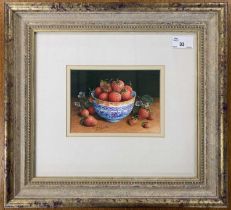 Trisha Hardwick (British,1949-2022), Still life of strawberries in a bowl, gouache and