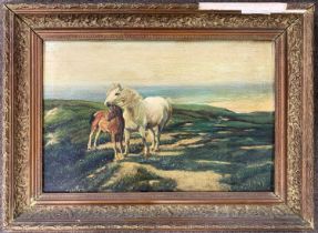 British School, circa 20th century, Coastal ponies, oil on board, 28x43cm, framed (damages