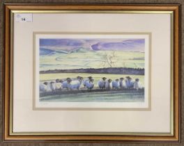 Framed and glazed Limited edition print 12/350 of sheep in yorkshire dales by C. Riley, 17x27cm.