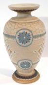 A Lambeth Doulton silicon vase by Eliza Simmance with a Greek mosaic style decoration, 28cm high