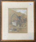 in the manner of Henry Bright (British,1810-73) Rural scene, pencil heightened in white,