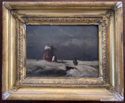 Dutch School, circa 19th century, Winter landscape scene, oil on board, unsigned, 15x21.5cm, gilt