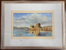 Peter Strudwick (British, 20th/21st century), Eilean Donan Castle, Loch Duich, Scotland, gouache