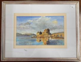 Peter Strudwick (British, 20th/21st century), Eilean Donan Castle, Loch Duich, Scotland, gouache