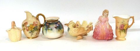 Group of Royal Worcester and Hadley Worcester wares including a small vase with roses, two blush