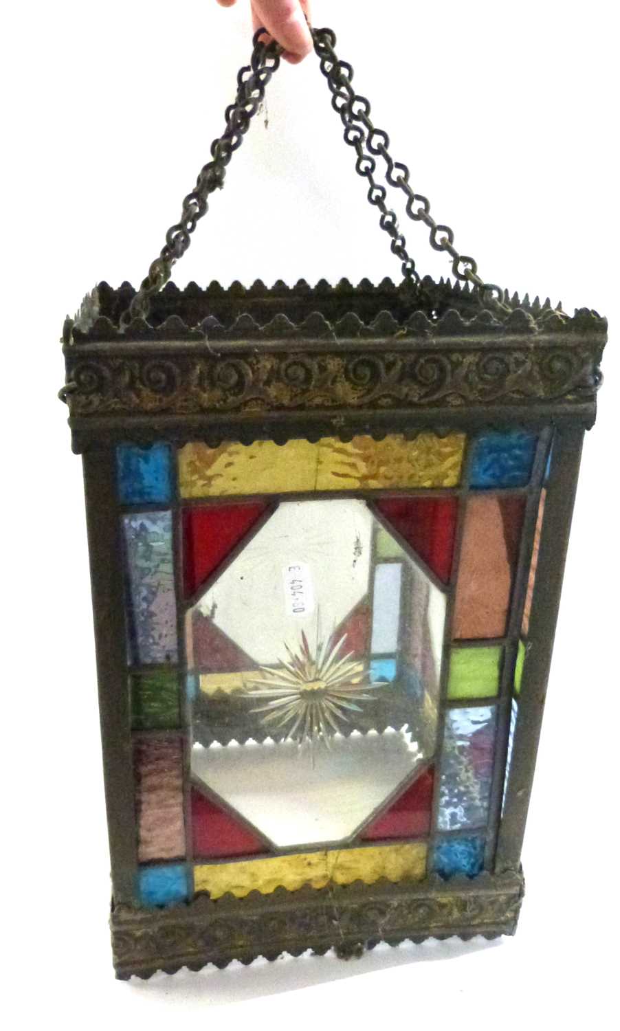 An Arts & Crafts style coloured lead glazed hanging ceiling light fitting, 32cm high - Image 2 of 3