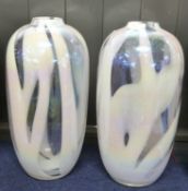 A large pair of Studio Glass vases with a white swirl design, 38cm high