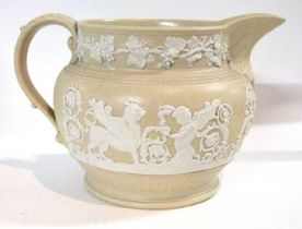 A large 19th Century stone ware jug with applied classical style decoration, possibly Turner or