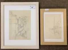 John Aldridge RA (1905-1983), "A Winding Road" location unknown and "Study of buildings", pencil