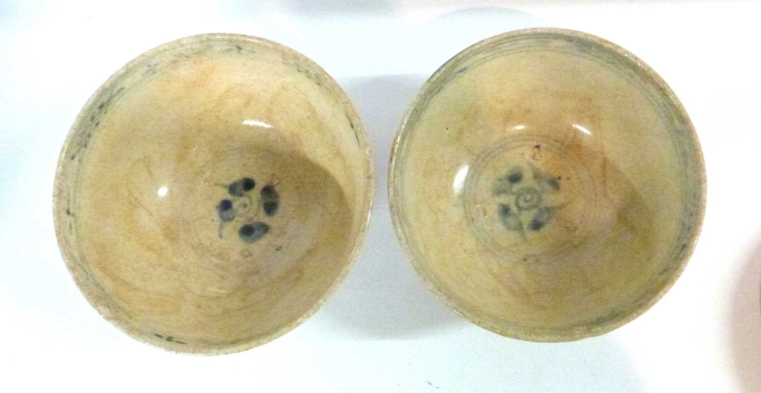 Group of four pottery dishes, one possibly Song Dynasty, further small plate with celadon ground, - Image 3 of 8