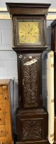 Abraham Thornton - a brass square faced long case clock with eight day movement striking on a bell
