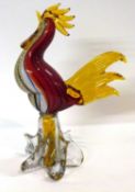 A multi-coloured model of a cockerel in Murano style, 37cm high