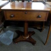 Victorian pedestal table with single frieze drawer, octagonal column and a platform base, 60cm wide