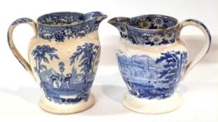Two 19th Century Staffordshire flow blue jugs, one marked George Williams, Kings Arms, Shaftesbury