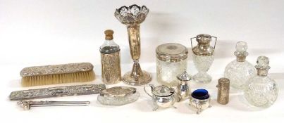 Mixed Lot: Various silver and silvet mounted glass dressing table and condiment items to include a