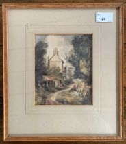 John Dunthorne Jnr (1798-1832), Landscape with a house and figure, watercolour and charcoal on