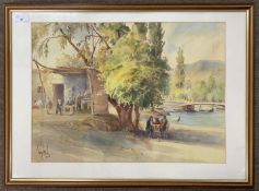 Sumbat Der Kiureghian (Iranian,1913-1999), An Iranian gathering, watercolour, signed and dated 1958,