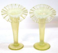 Pair of vaseline glass Jack in the Pulpit style vases, 13cm high