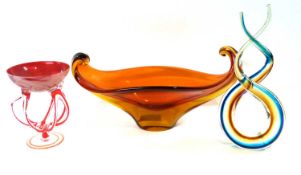 Group of Art Glass wares including a Venetian style bowl in ruby colour, further green glass vase