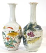 A pair of small Chinese porcelain vases, Qing Dynasty 19th Century, both with polychrome