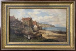 D.Knight (British 20th century), Robin Hoods Bay, North Yorkshire, Coastal scene, oil on canvas,