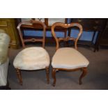 Two Victorian dining chairs with upholstered seats