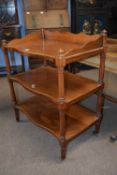 Victorian serpentine front mahogany three tier side table or what not, 70cm wide