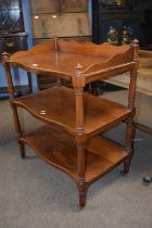 Victorian serpentine front mahogany three tier side table or what not, 70cm wide