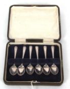 Cased set of six George VI silver teaspoons, stems decorated with a beaded design and hallmarked for