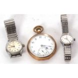 Mixed Lot: Two wristwatches and a rolled gold pocket watch, the wristwatches are a ladies Roma and a