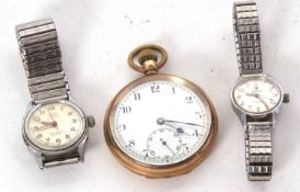 Mixed Lot: Two wristwatches and a rolled gold pocket watch, the wristwatches are a ladies Roma and a