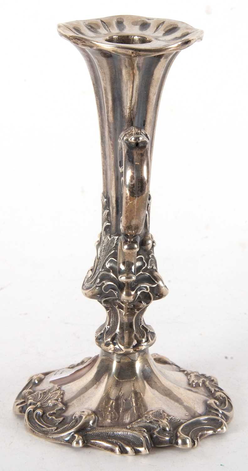 Victorian silver chamber stick having fluted stem with carrying scroll side handle, decorated with - Image 3 of 5