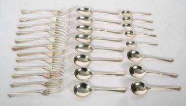 A part set of Hanovarian rat-tail flat ware to include six table forks, six dessert forks, six