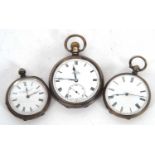 A mixed lot of three pocket watches, two are hallmarked and the other is stamped fine silver, two