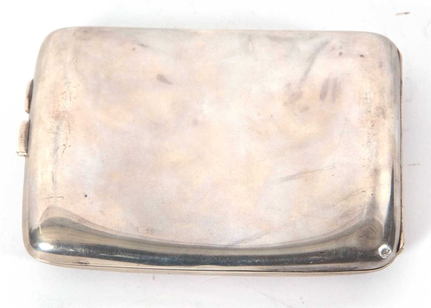 A George V silver cigarette case of slight curved rectangular form, plain polished and engraved - Image 2 of 3