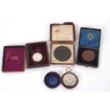 Mixed Lot: A Victorian gold plated marine compass in original blue and silk lined red leather