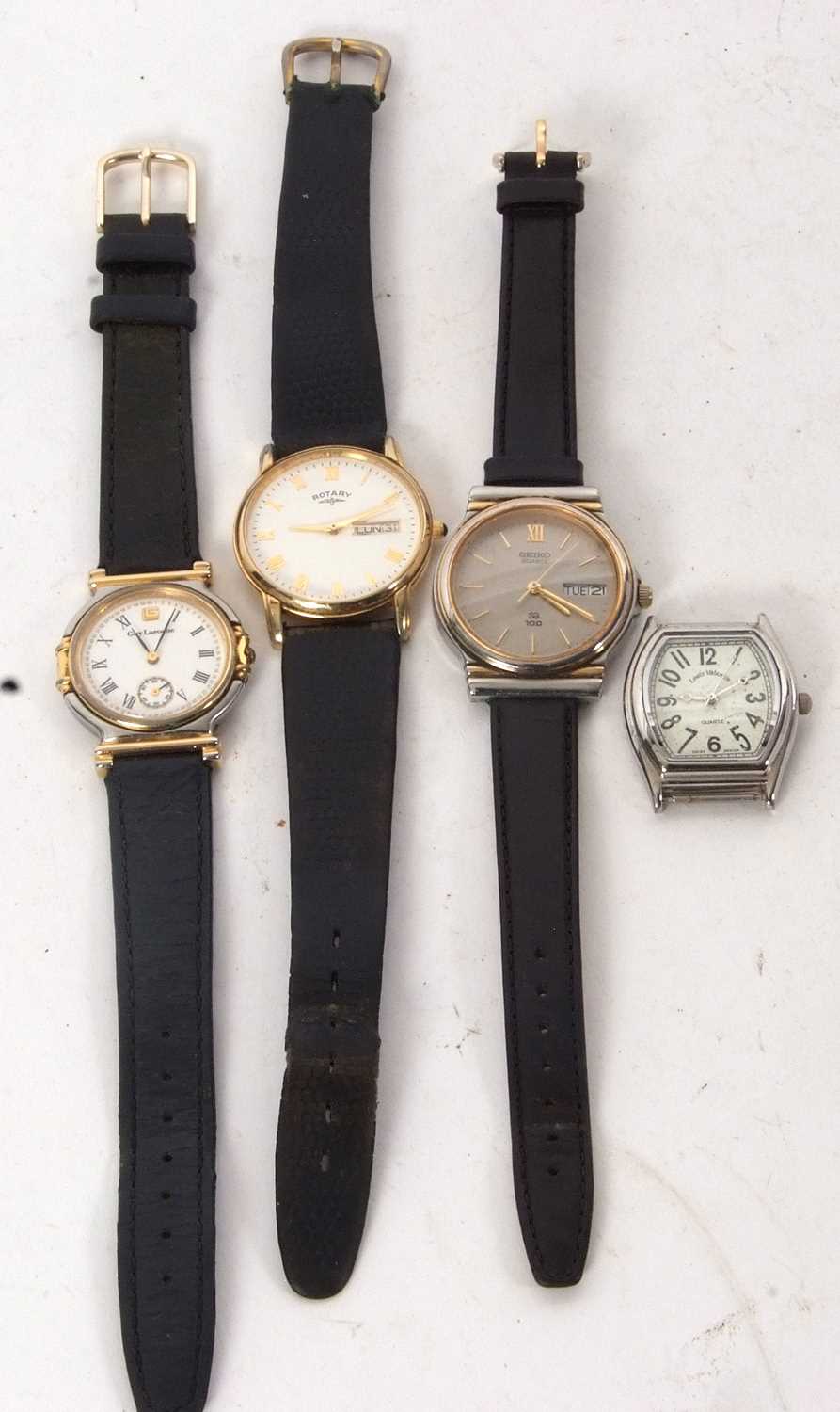 Mixed Lot: Four gents wristwatches, one Seiko, one Rotary and one Guy Loroche and one other - Image 2 of 2