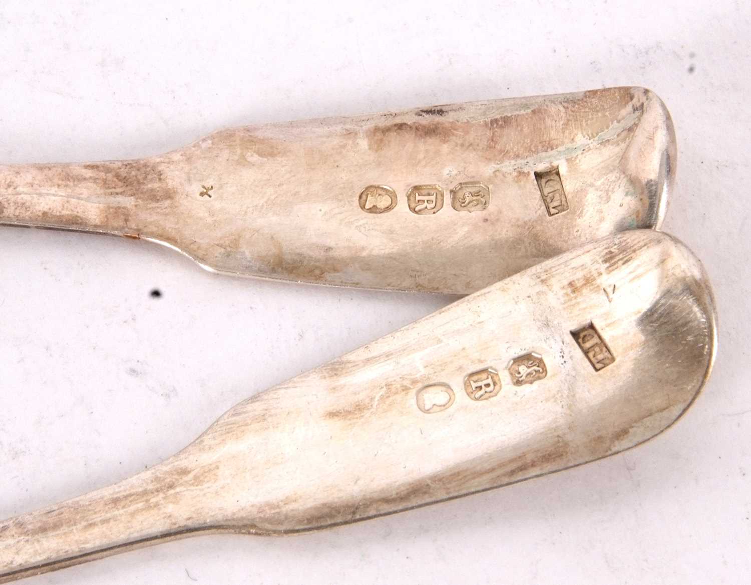 Pair of George III silver fiddle pattern ladles, initialled, having oval shaped bowls and hallmarked - Image 5 of 5