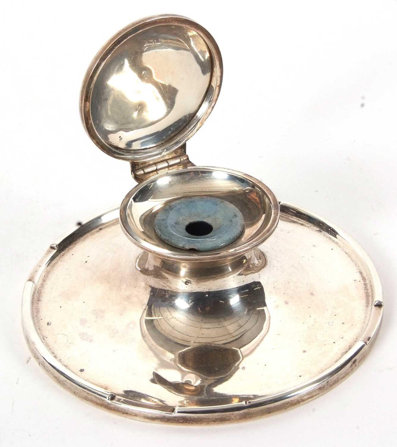 A George V large silver capstan ink well of typical plain form, the loaded base with a stepped - Image 3 of 3