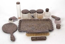 Mixed Lot: An Edwardian silver dressing table tray of rectangular form, elaborately embossed with