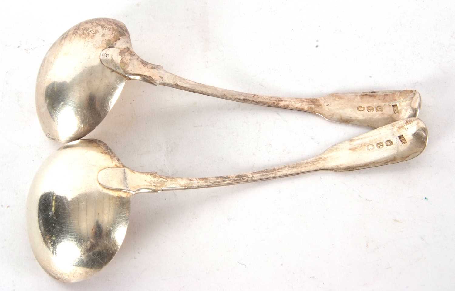 Pair of George III silver fiddle pattern ladles, initialled, having oval shaped bowls and hallmarked - Image 4 of 5