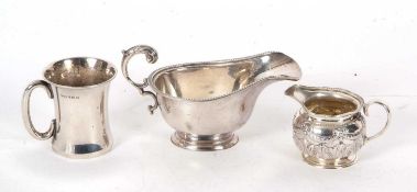 Mixed Lot: George V silver christening mug of plain tapering cylindrical form, sea scroll handle and