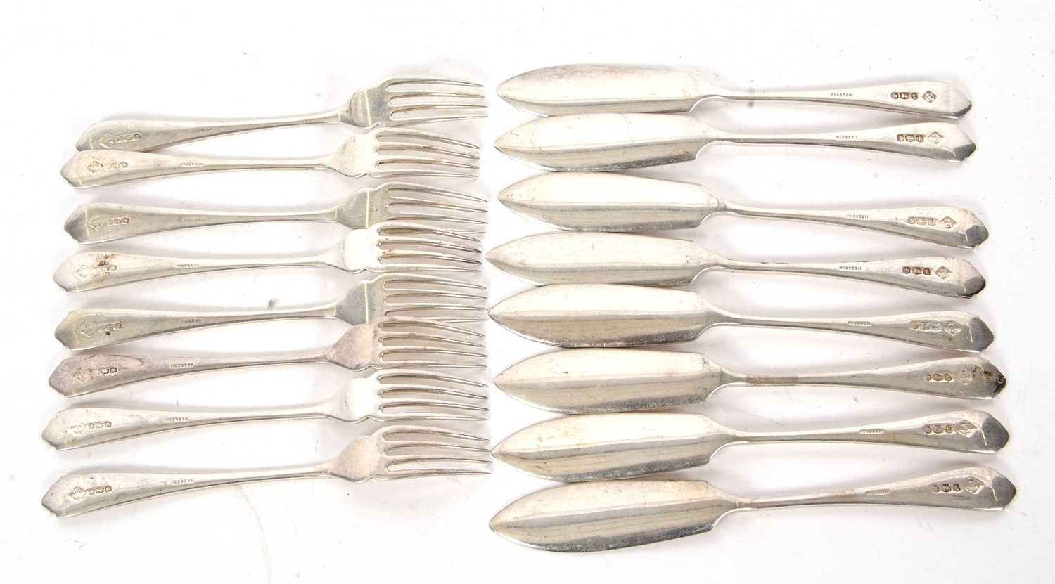 Eight pairs of George VI silver fish eaters, Sheffield 1936,makers mark for William Lister & Sons, - Image 2 of 3