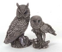 Two Country Artists Elizabeth II hallmarked filled silver owl figurines, a Barn Owl and a Long