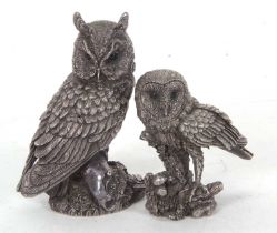 Two Country Artists Elizabeth II hallmarked filled silver owl figurines, a Barn Owl and a Long