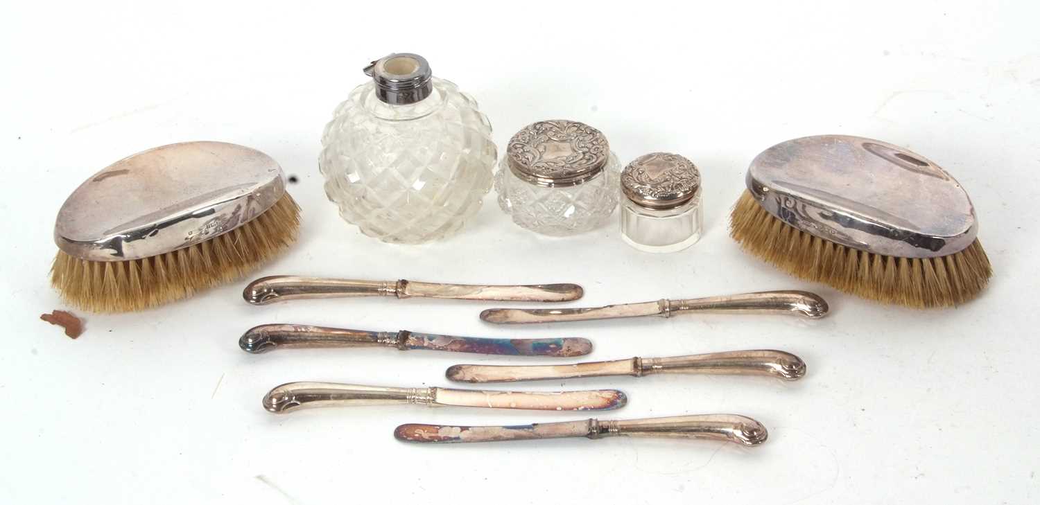 Mixed Lot: Two silver mounted clothes brushes Birmingham 1948/50, makers mark for W & G Bros Ltd, - Image 2 of 4