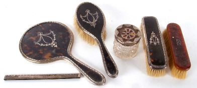 Mixed Lot: Early 20th Century dressing table wares to include a silver hallmarked and pique