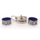 Mixed Lot: Victorian silver mustard with blue glass liner, part fluted decoration, hallmarked