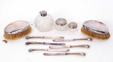 Mixed Lot: Two silver mounted clothes brushes Birmingham 1948/50, makers mark for W & G Bros Ltd,